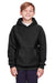 Team 365 TT96Y Youth Zone HydroSport Fleece Water Resistant Hooded Sweatshirt Hoodie w/ Pouch Pocket Black Model Front