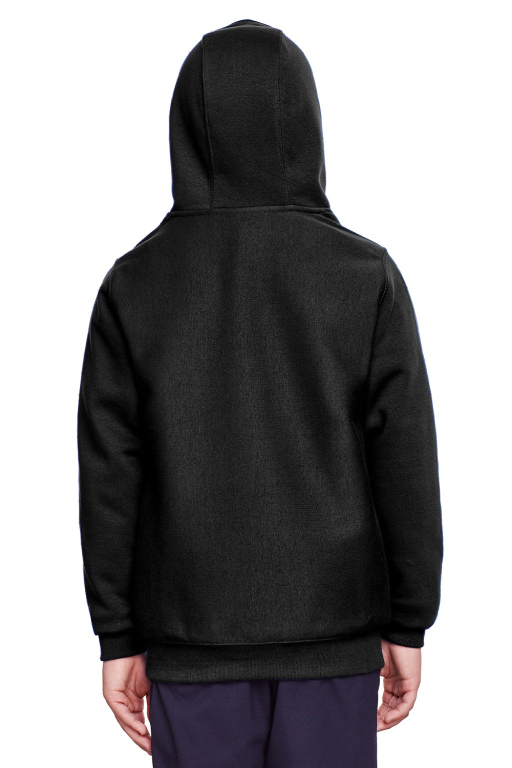 Team 365 TT96Y Youth Zone HydroSport Fleece Water Resistant Hooded Sweatshirt Hoodie w/ Pouch Pocket Black Model Back