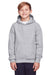 Team 365 TT96Y Youth Zone HydroSport Fleece Water Resistant Hooded Sweatshirt Hoodie w/ Pouch Pocket Heather Grey Model Front