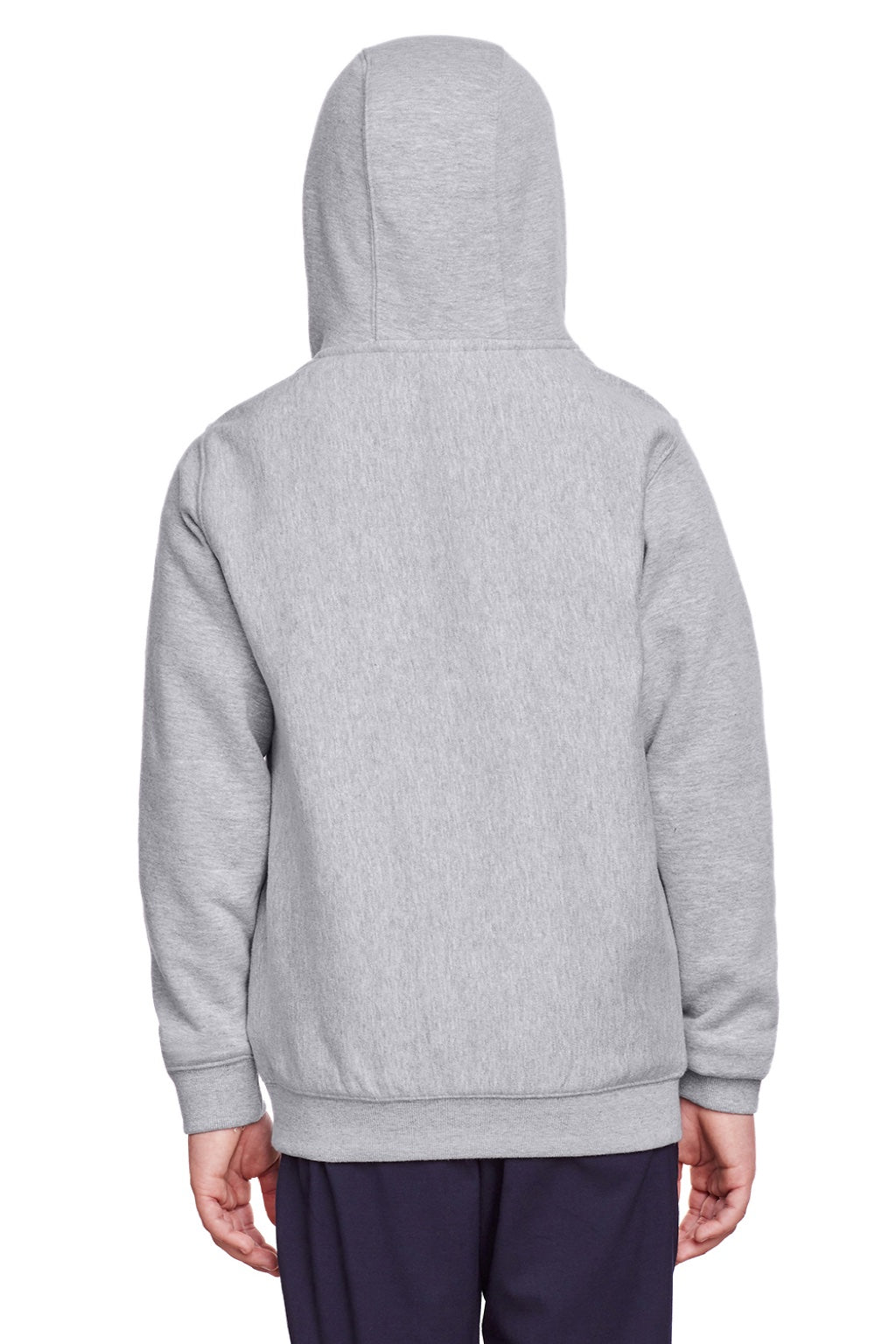 Team 365 TT96Y Youth Zone HydroSport Fleece Water Resistant Hooded Sweatshirt Hoodie w/ Pouch Pocket Heather Grey Model Back