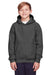 Team 365 TT96Y Youth Zone HydroSport Fleece Water Resistant Hooded Sweatshirt Hoodie w/ Pouch Pocket Heather Dark Grey Model Front