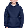 Team 365 Youth Zone HydroSport Fleece Water Resistant Hooded Sweatshirt Hoodie w/ Pouch Pocket - Dark Navy Blue