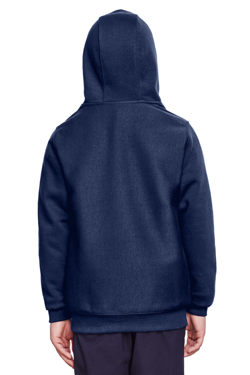 Team 365 TT96Y Youth Zone HydroSport Fleece Water Resistant Hooded Sweatshirt Hoodie w/ Pouch Pocket Dark Navy Blue Model Back