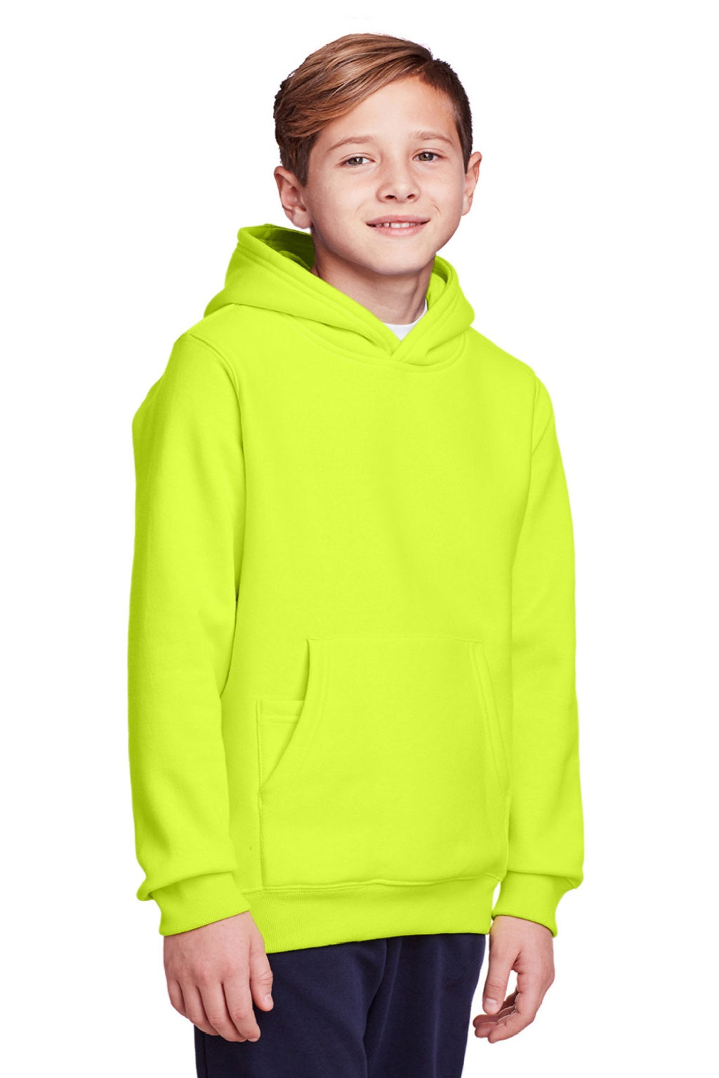 Team 365 TT96Y Youth Zone HydroSport Fleece Water Resistant Hooded Sweatshirt Hoodie w/ Pouch Pocket Safety Yellow Model 3q