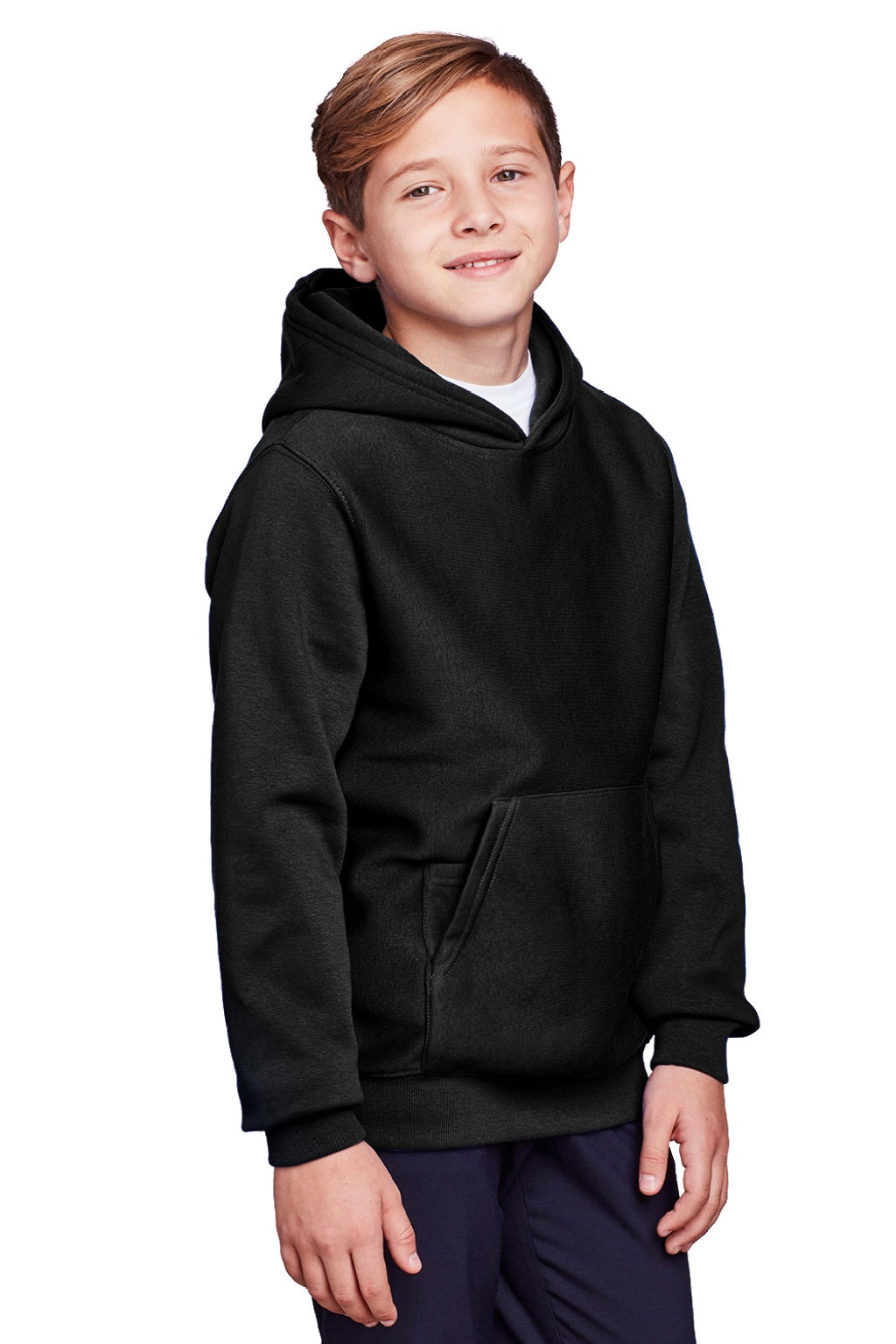 Team 365 TT96Y Youth Zone HydroSport Fleece Water Resistant Hooded Sweatshirt Hoodie w/ Pouch Pocket Black Model 3q
