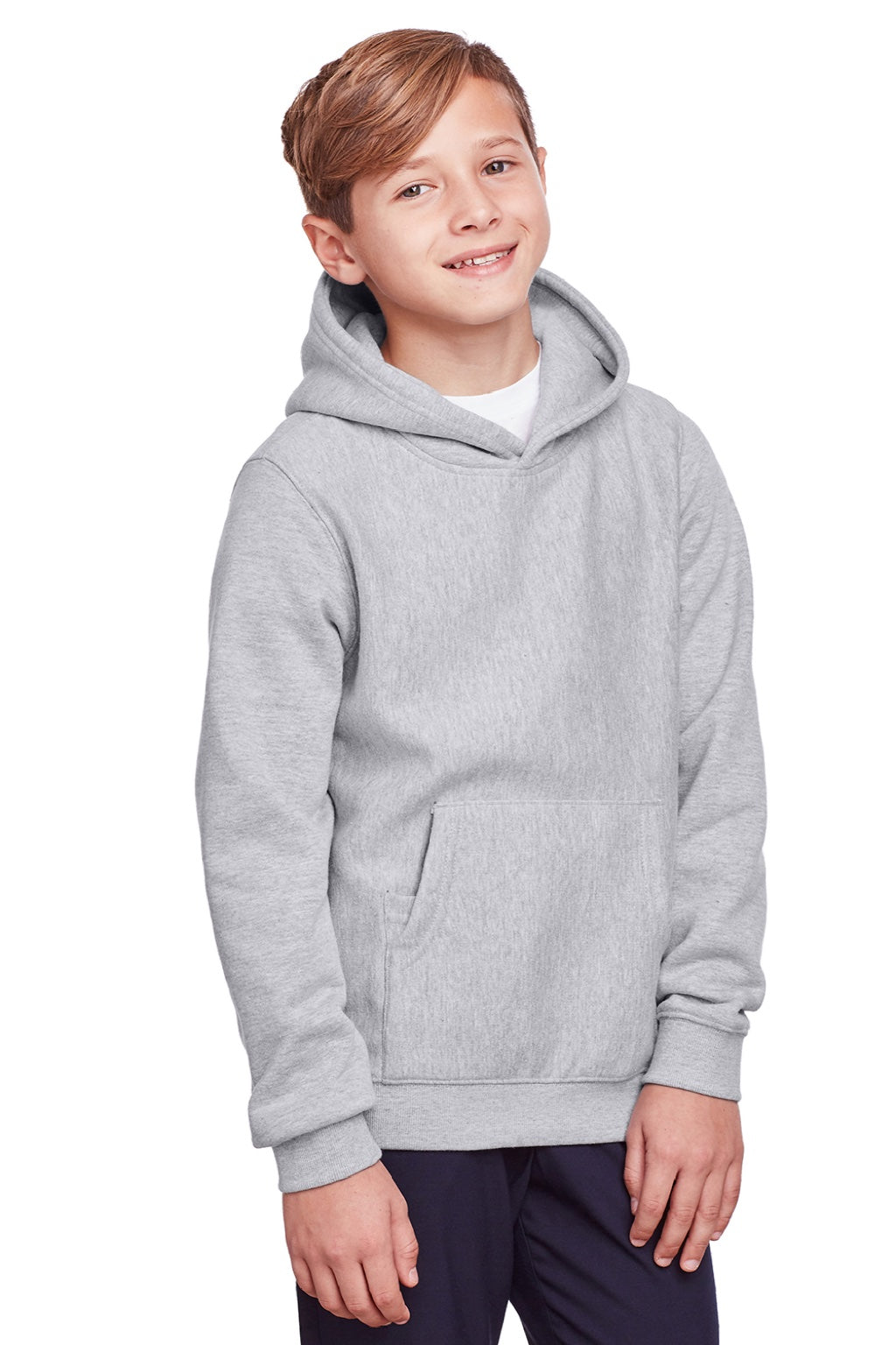 Team 365 TT96Y Youth Zone HydroSport Fleece Water Resistant Hooded Sweatshirt Hoodie w/ Pouch Pocket Heather Grey Model 3q