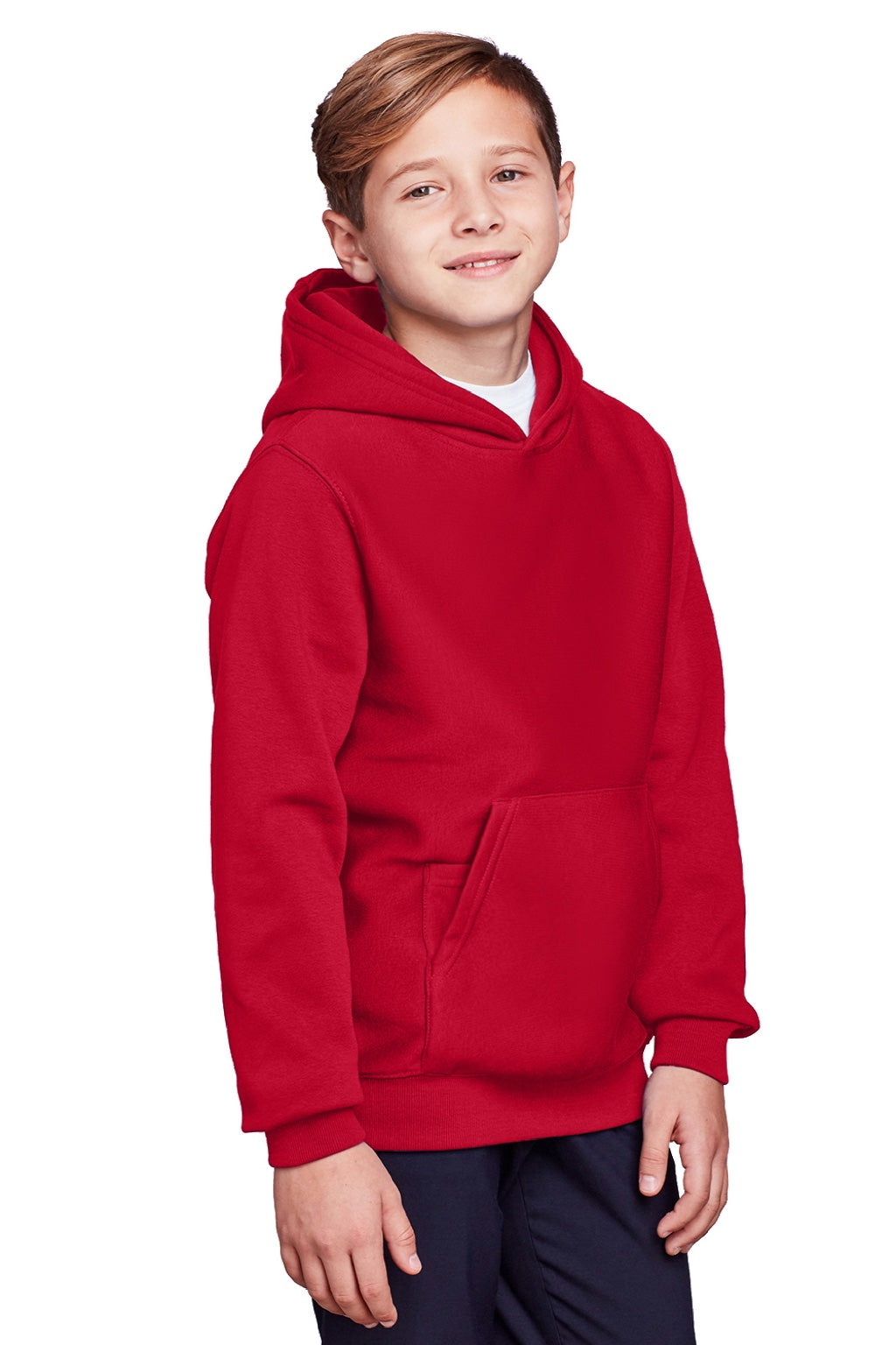 Team 365 TT96Y Youth Zone HydroSport Fleece Water Resistant Hooded Sweatshirt Hoodie w/ Pouch Pocket Red Model 3q