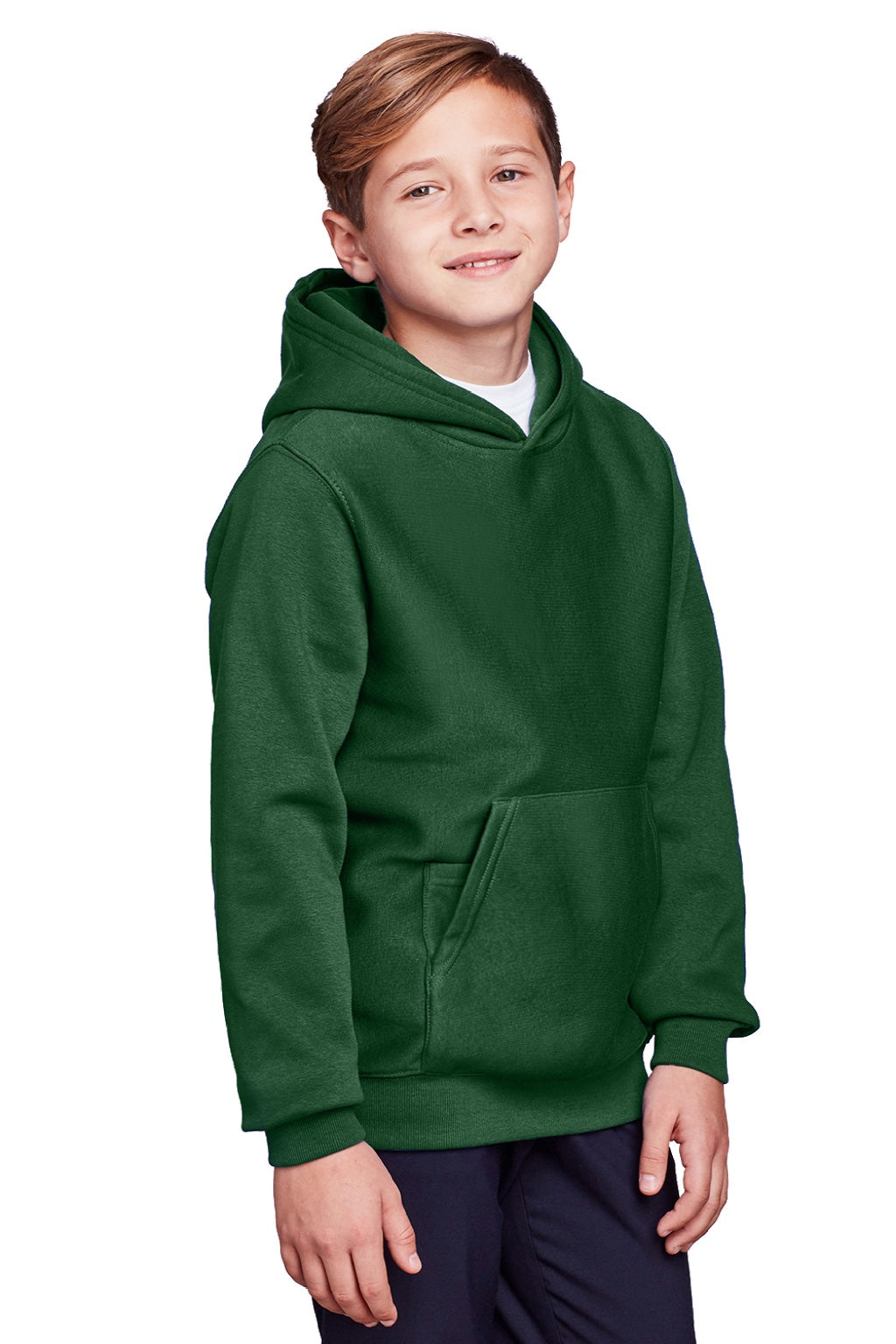 Team 365 TT96Y Youth Zone HydroSport Fleece Water Resistant Hooded Sweatshirt Hoodie w/ Pouch Pocket Dark Green Model 3q