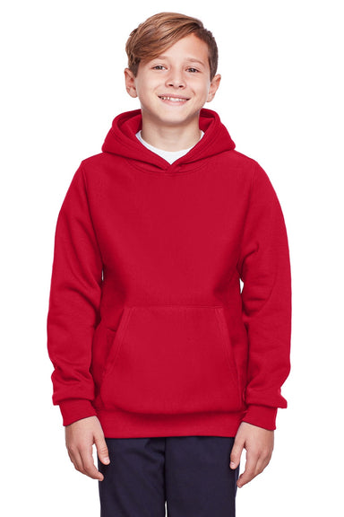 Team 365 TT96Y Youth Zone HydroSport Fleece Water Resistant Hooded Sweatshirt Hoodie w/ Pouch Pocket Red Model Front