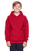 Team 365 TT96Y Youth Zone HydroSport Fleece Water Resistant Hooded Sweatshirt Hoodie w/ Pouch Pocket Red Model Front