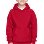 Team 365 Youth Zone HydroSport Fleece Water Resistant Hooded Sweatshirt Hoodie w/ Pouch Pocket - Red