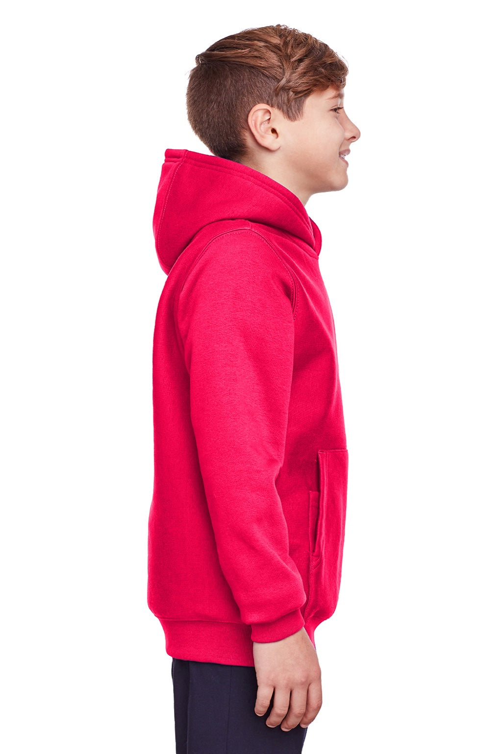 Team 365 TT96Y Youth Zone HydroSport Fleece Water Resistant Hooded Sweatshirt Hoodie w/ Pouch Pocket Red Model Side