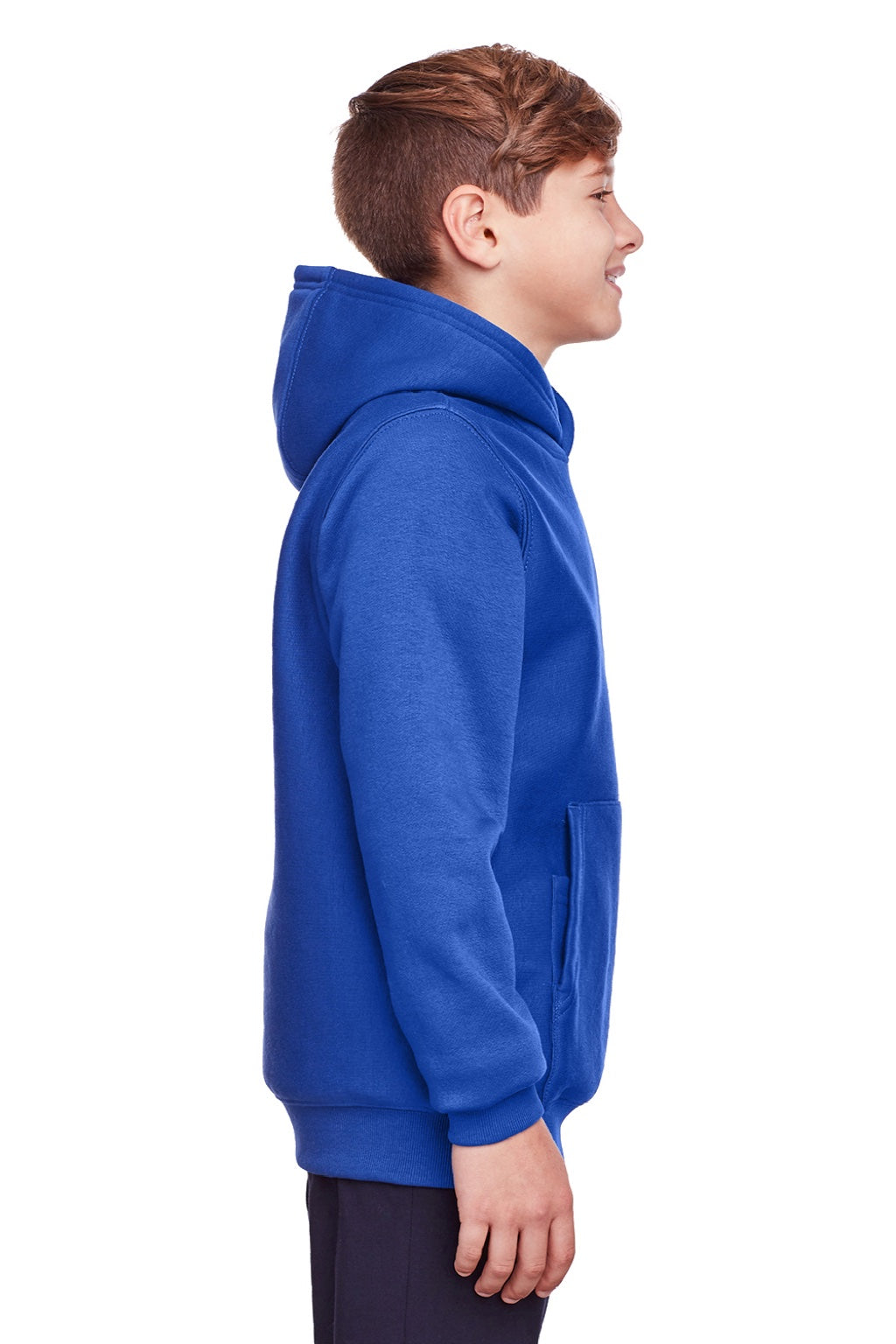 Team 365 TT96Y Youth Zone HydroSport Fleece Water Resistant Hooded Sweatshirt Hoodie w/ Pouch Pocket Royal Blue Model Side