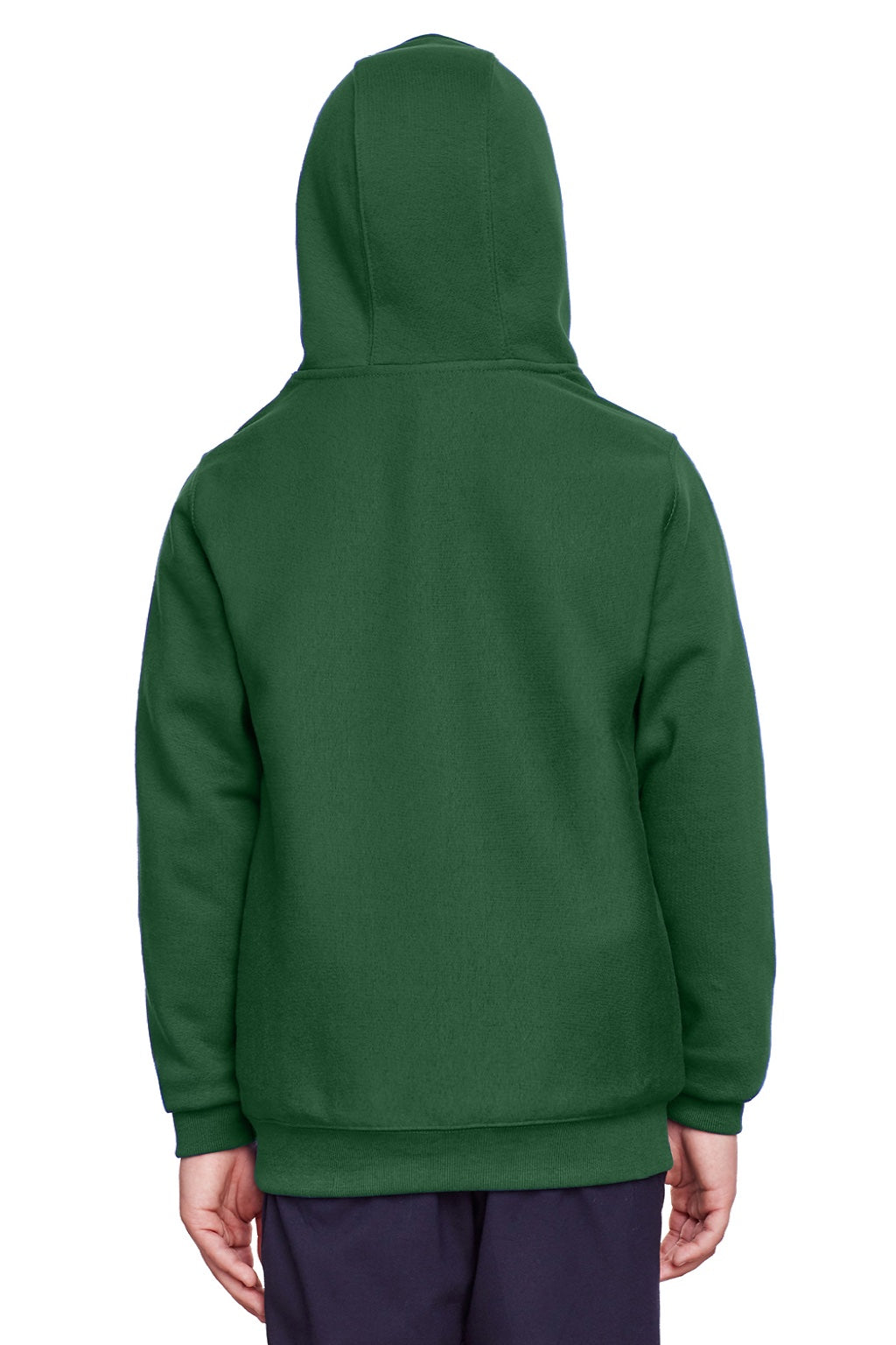 Team 365 TT96Y Youth Zone HydroSport Fleece Water Resistant Hooded Sweatshirt Hoodie w/ Pouch Pocket Dark Green Model Back