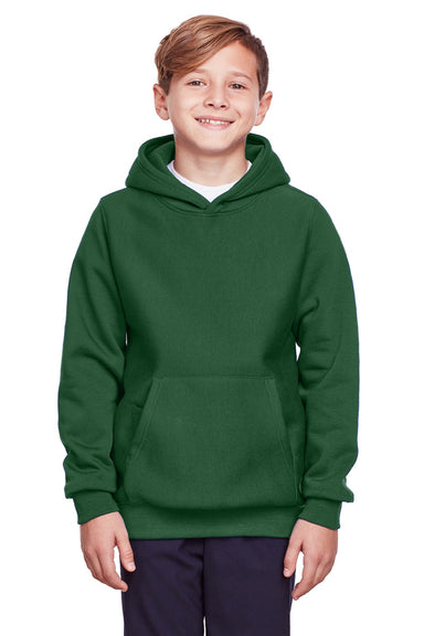 Team 365 TT96Y Youth Zone HydroSport Fleece Water Resistant Hooded Sweatshirt Hoodie w/ Pouch Pocket Dark Green Model Front