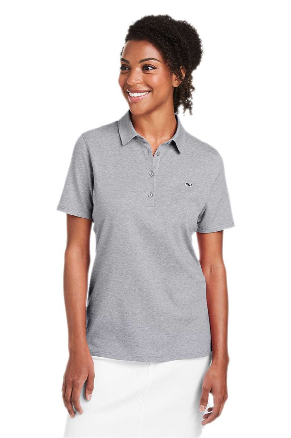 Vineyard Vines G001189 Womens Edgartown Pique Short Sleeve Polo Shirt Barracuda Grey Model Front