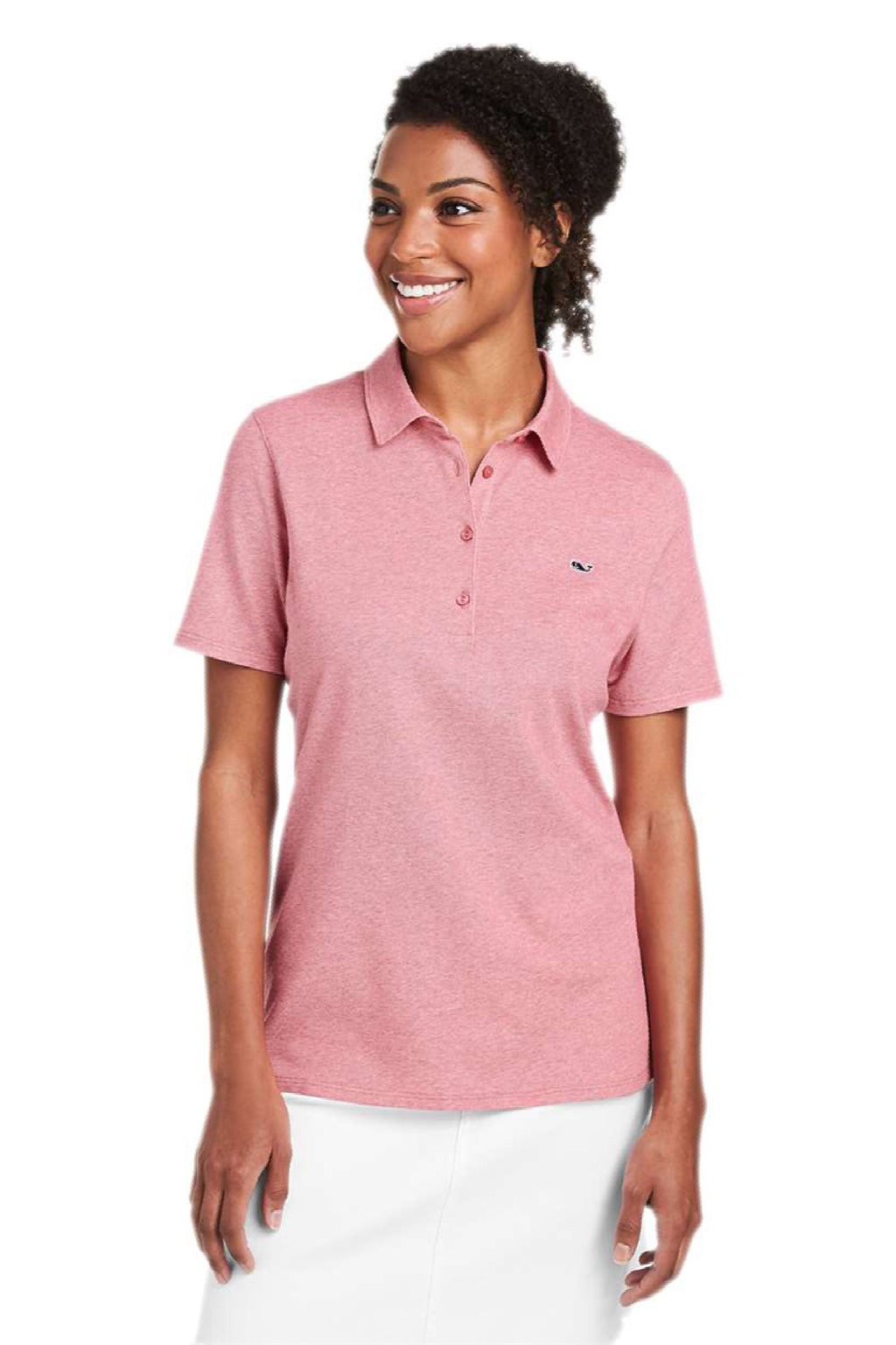 Vineyard Vines G001189 Womens Edgartown Pique Short Sleeve Polo Shirt Lobster Reef Pink Model Front