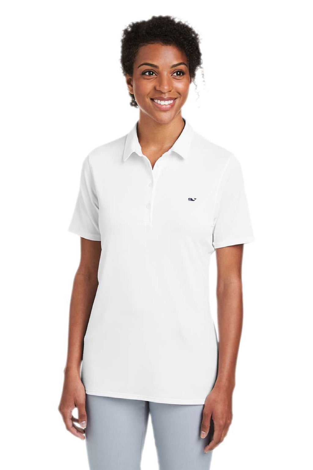 Vineyard Vines G001189 Womens Edgartown Pique Short Sleeve Polo Shirt White Cap Model Front