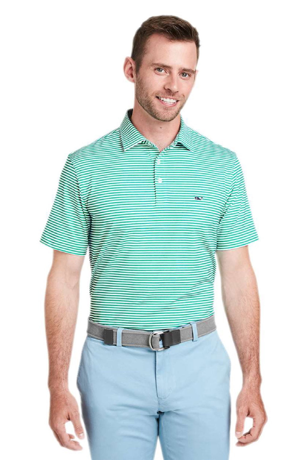 Vineyard Vines G011145 Mens Heathered Winstead Sankaty Short Sleeve Polo Shirt Antigua Green Model Front