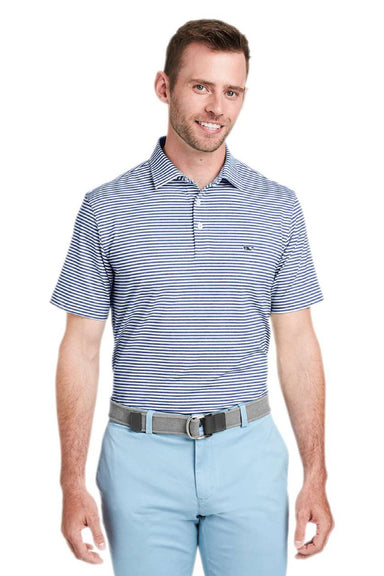 Vineyard Vines G011145 Mens Heathered Winstead Sankaty Short Sleeve Polo Shirt Kingfisher Model Front