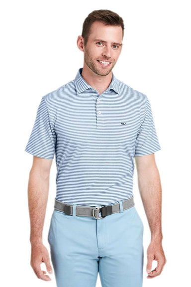 Vineyard Vines G011145 Mens Heathered Winstead Sankaty Short Sleeve Polo Shirt Ocean Breeze Blue Model Front