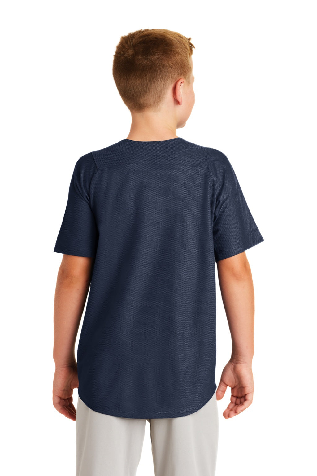 New Era YNEA220 Youth Diamond Era Moisture Wicking Short Sleeve Jersey Navy Blue Model Back