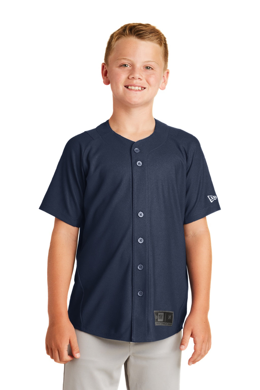 New Era YNEA220 Youth Diamond Era Moisture Wicking Short Sleeve Jersey Navy Blue Model Front