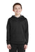 Sport-Tek YST235 Youth Sport-Wick Moisture Wicking Fleece Hooded Sweatshirt Hoodie w/ Pouch Pocket Black/Dark Smoke Grey Model Front