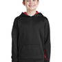 Sport-Tek Youth Sport-Wick Moisture Wicking Fleece Hooded Sweatshirt Hoodie w/ Pouch Pocket - Black/Deep Red
