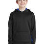 Sport-Tek Youth Sport-Wick Moisture Wicking Fleece Hooded Sweatshirt Hoodie w/ Pouch Pocket - Black/True Royal Blue