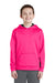 Sport-Tek YST235 Youth Sport-Wick Moisture Wicking Fleece Hooded Sweatshirt Hoodie w/ Pouch Pocket Neon Pink/Black Model Front