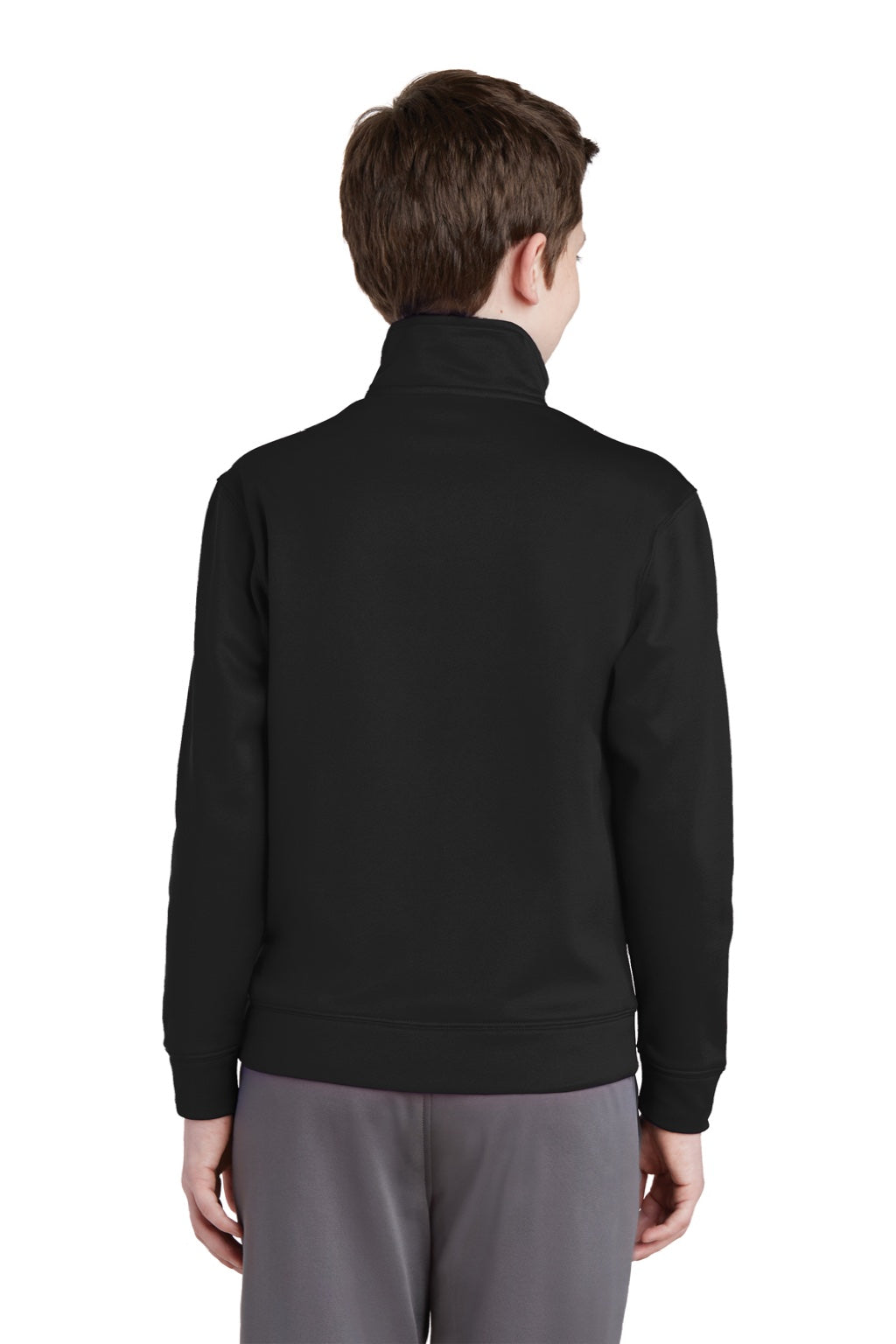Sport-Tek YST241 Youth Sport-Wick Moisture Wicking Fleece Full Zip Sweatshirt w/ Pockets Black Model Back