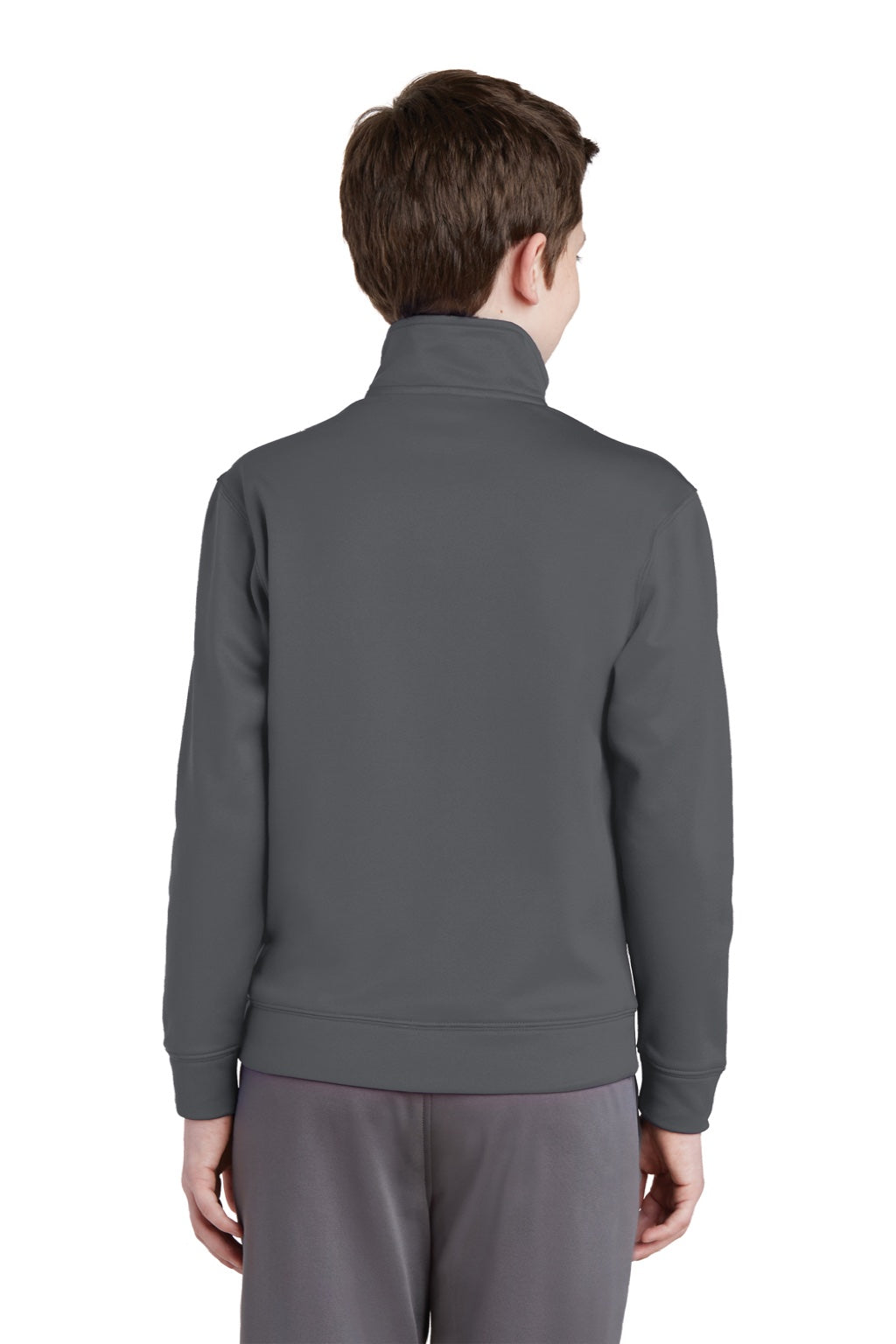 Sport-Tek YST241 Youth Sport-Wick Moisture Wicking Fleece Full Zip Sweatshirt w/ Pockets Dark Smoke Grey Model Back