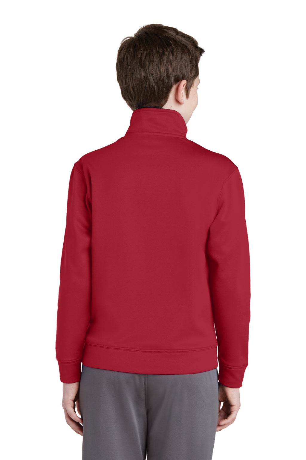 Sport-Tek YST241 Youth Sport-Wick Moisture Wicking Fleece Full Zip Sweatshirt w/ Pockets Deep Red Model Back