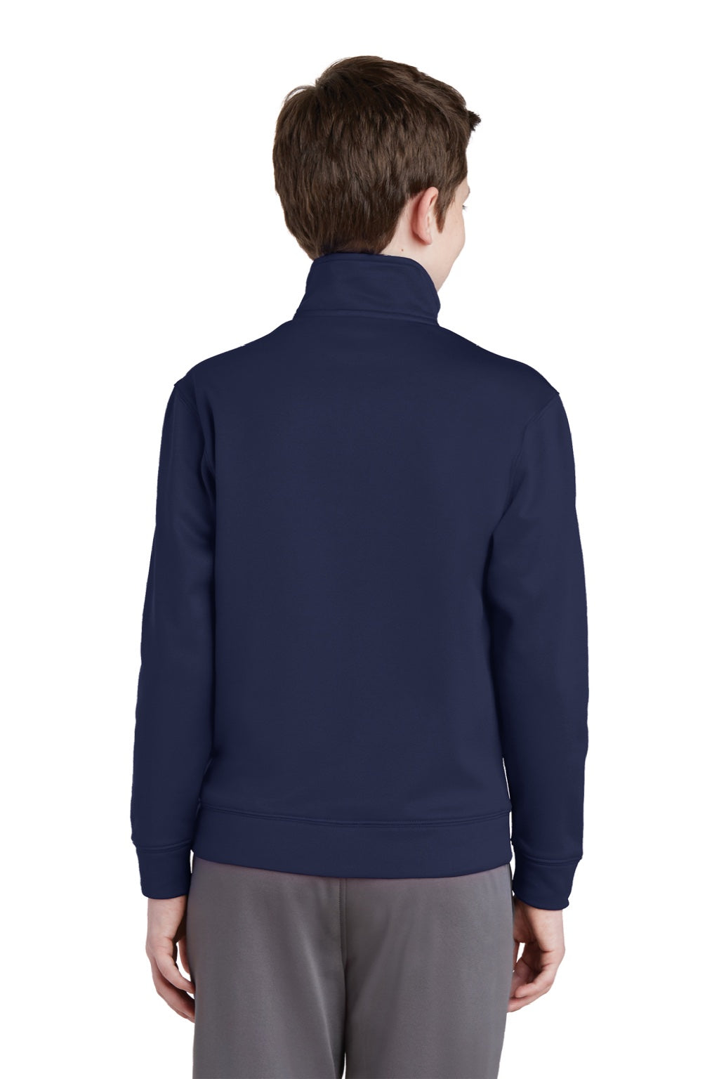 Sport-Tek YST241 Youth Sport-Wick Moisture Wicking Fleece Full Zip Sweatshirt w/ Pockets Navy Blue Model Back