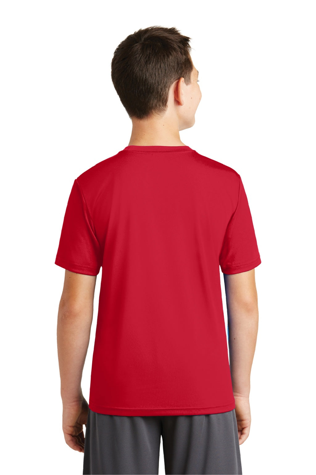 Sport-Tek YST320 Youth Tough Moisture Wicking Short Sleeve Crewneck T-Shirt Deep Red Model Back