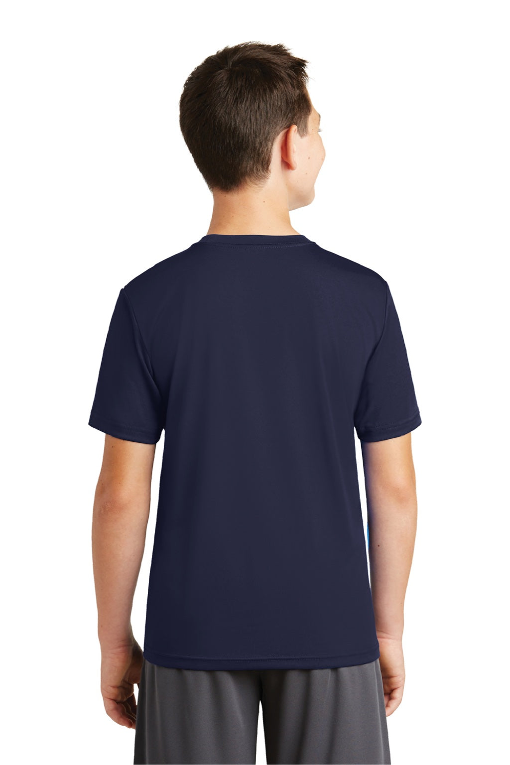 Sport-Tek YST320 Youth Tough Moisture Wicking Short Sleeve Crewneck T-Shirt True Navy Blue Model Back
