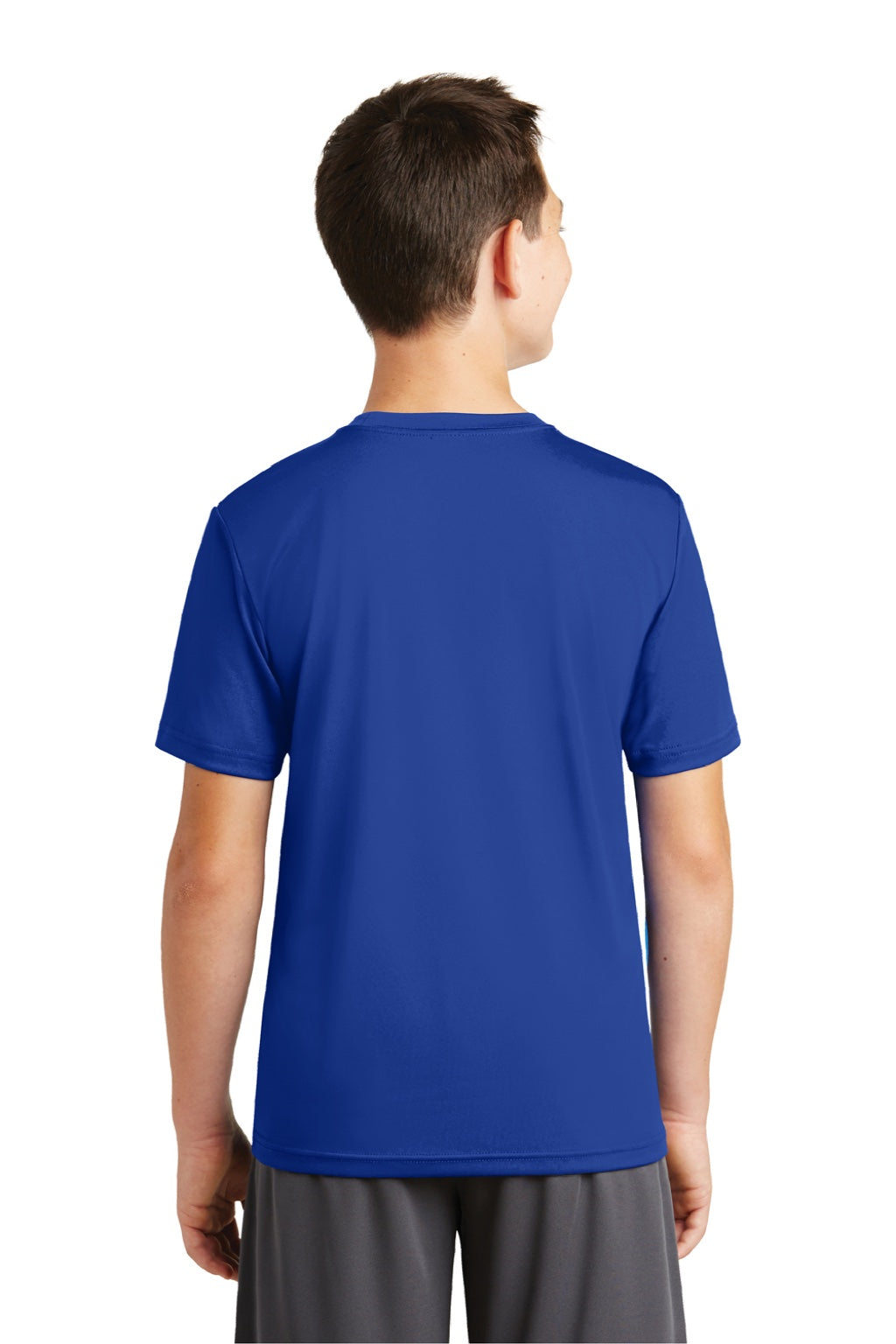 Sport-Tek YST320 Youth Tough Moisture Wicking Short Sleeve Crewneck T-Shirt True Royal Blue Model Back