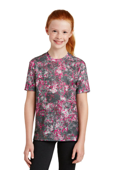 Sport-Tek YST330 Youth Mineral Freeze Moisture Wicking Short Sleeve Crewneck T-Shirt Raspberry Pink Model Front
