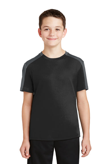 Sport-Tek YST354 Youth Competitor Moisture Wicking Short Sleeve Crewneck T-Shirt Black/Iron Grey Model Front