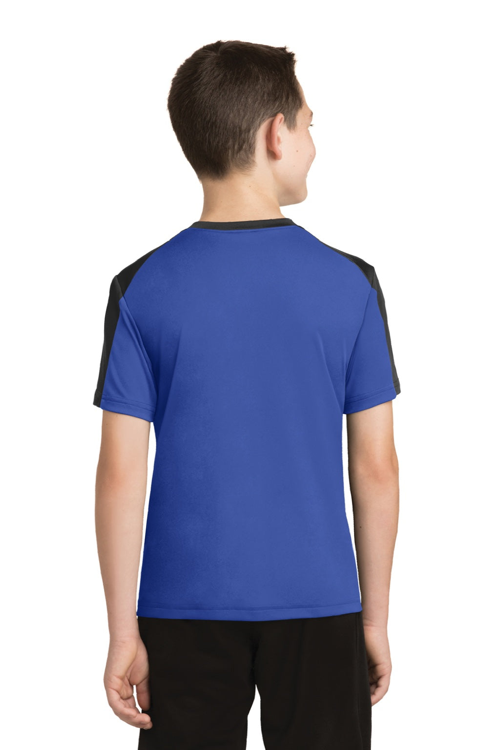 Sport-Tek YST354 Youth Competitor Moisture Wicking Short Sleeve Crewneck T-Shirt True Royal Blue/Black Model Back
