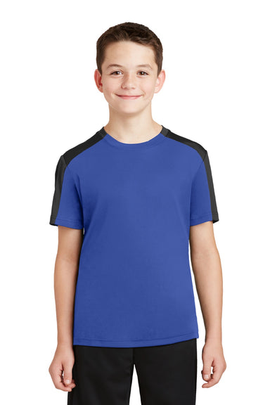Sport-Tek YST354 Youth Competitor Moisture Wicking Short Sleeve Crewneck T-Shirt True Royal Blue/Black Model Front
