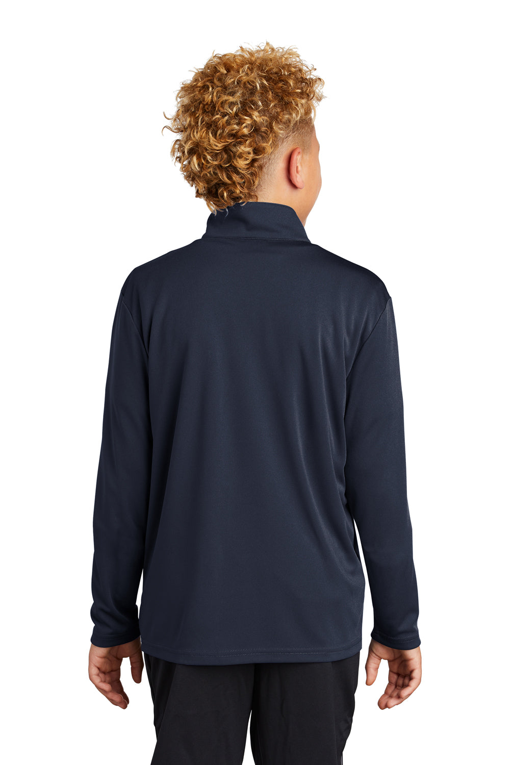 Sport-Tek YST357 Youth Competitor Moisture Wicking 1/4 Zip Sweatshirt True Navy Blue Model Back