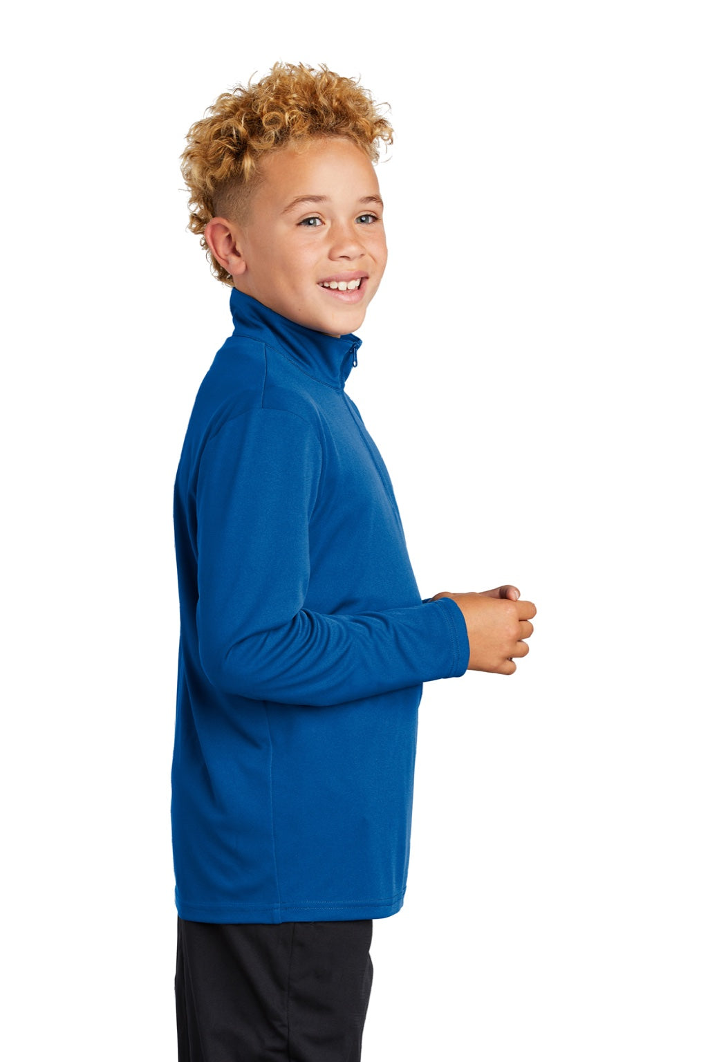 Sport-Tek YST357 Youth Competitor Moisture Wicking 1/4 Zip Sweatshirt Royal Blue Model Side
