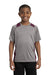 Sport-Tek YST361 Youth Contender Heather Moisture Wicking Short Sleeve Crewneck T-Shirt Heather Vintage Grey/Maroon Model Front