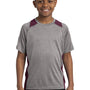 Sport-Tek Youth Contender Heather Moisture Wicking Short Sleeve Crewneck T-Shirt - Heather Vintage Grey/Maroon - Closeout