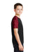 Sport-Tek YST371 Youth CamoHex Moisture Wicking Short Sleeve Crewneck T-Shirt Black/Deep Red Model Side