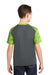Sport-Tek YST371 Youth CamoHex Moisture Wicking Short Sleeve Crewneck T-Shirt Iron Grey/Lime Shock Green Model Back