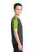 Sport-Tek YST371 Youth CamoHex Moisture Wicking Short Sleeve Crewneck T-Shirt Iron Grey/Lime Shock Green Model Side