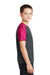 Sport-Tek YST371 Youth CamoHex Moisture Wicking Short Sleeve Crewneck T-Shirt Iron Grey/Raspberry Pink Model Side
